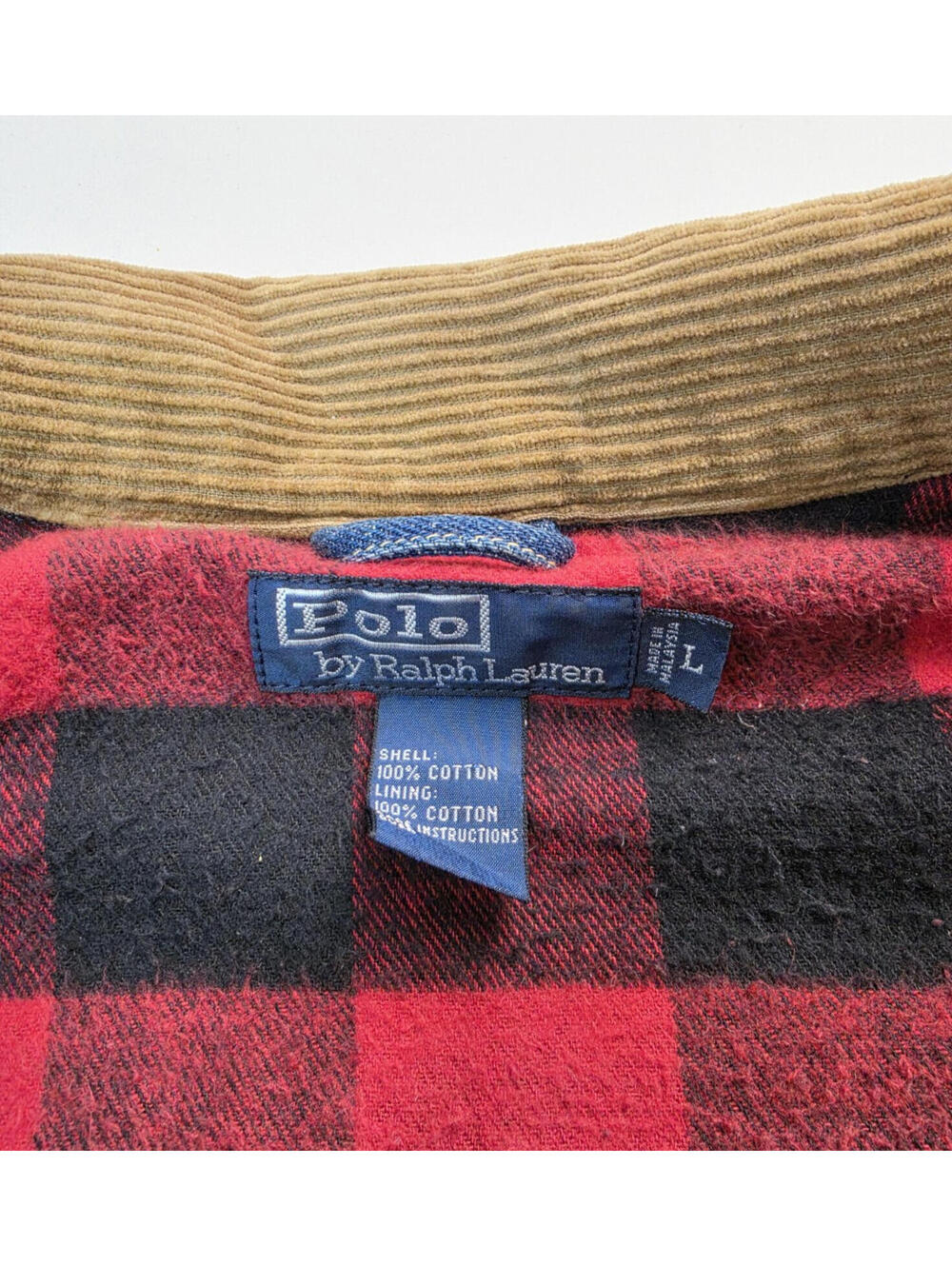 Polo Ralph Lauren Dungaree Vintage 90s Red Plaid Lined Denim Jacket Mens Large L - Picture 7 of 7